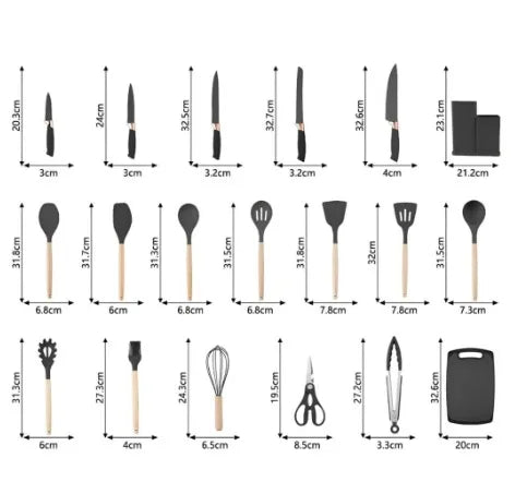 Kit 19 Peças Utensílios de Cozinha Com Tábua em Silicone